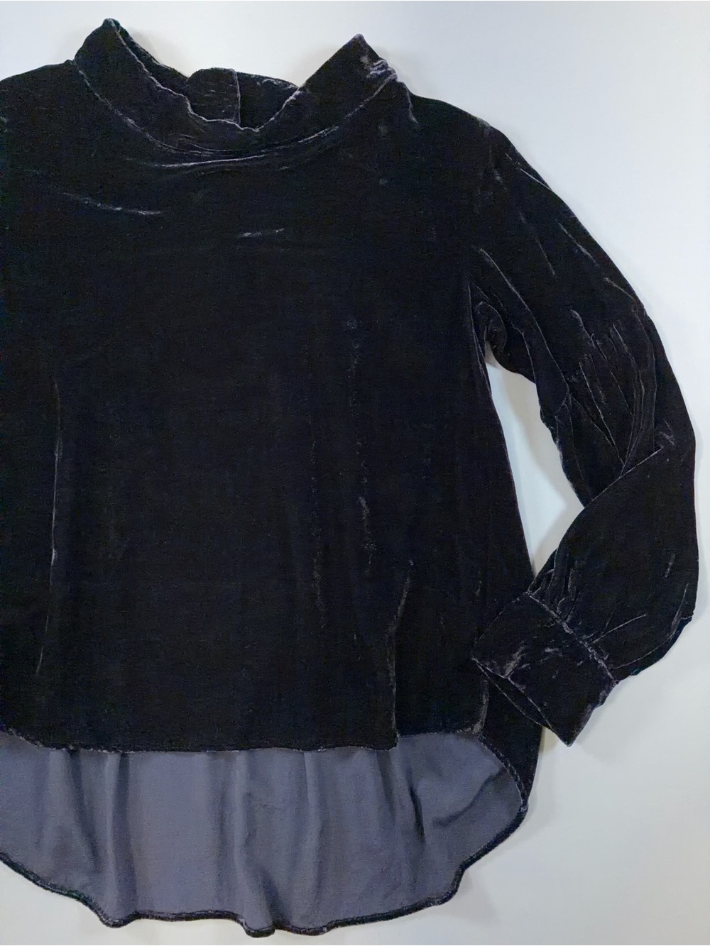 Katharine Kidd Silk / Rayon Velvet Tunic Blouse Romantic Sleeve Button Collar